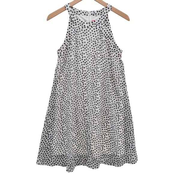 Betsey Johnson Halter Trapeze Dress Black White Polka Dot Lined Semi Sheer Sz 2 - Picture 1 of 9